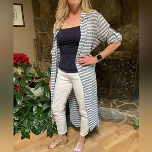Chico’s Blue and White Striped Maxi Tunic